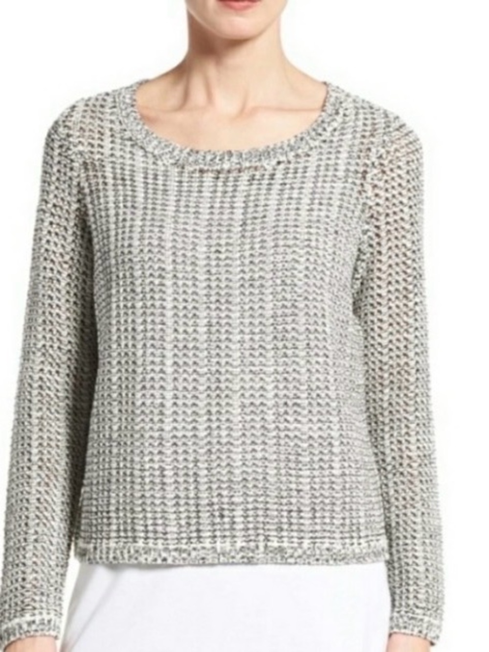 Eileen Fischer Cotton Linen Sweater Women’s Tweed Black & White Large